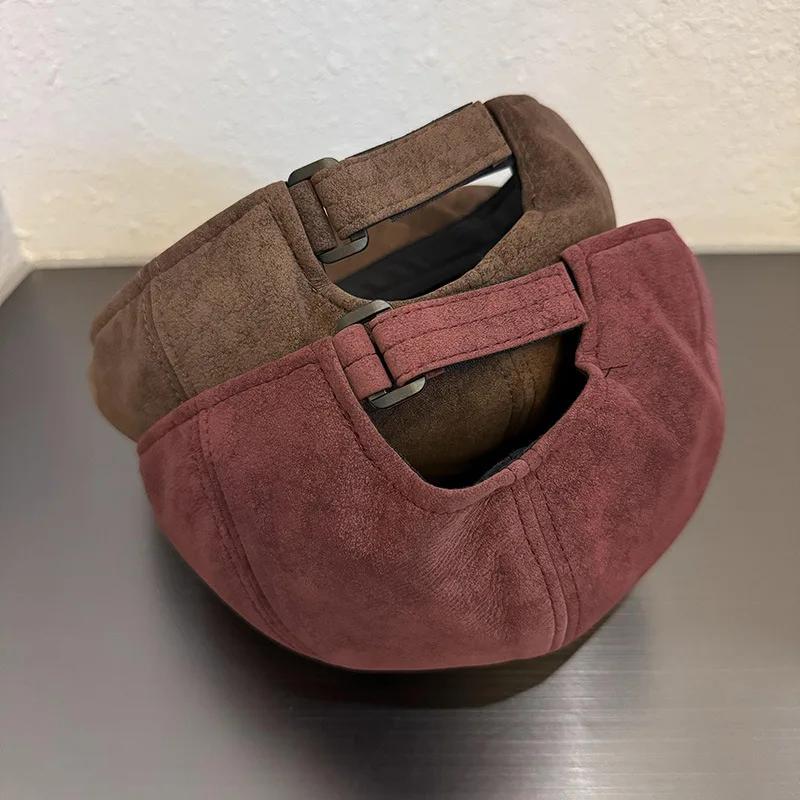 Vintage Amerikanische Lässige Wildleder Newsboy Kappe Damen Winter Herbst Malerhut Große Größe Schmeichelhaft Wendbares Design