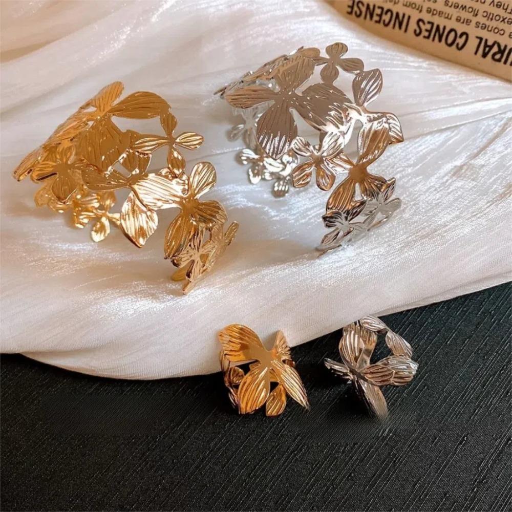 Gold/silver Flower Cuff Bangle Exquisite Open Bracelet Fashion Hollow Bangle  Party