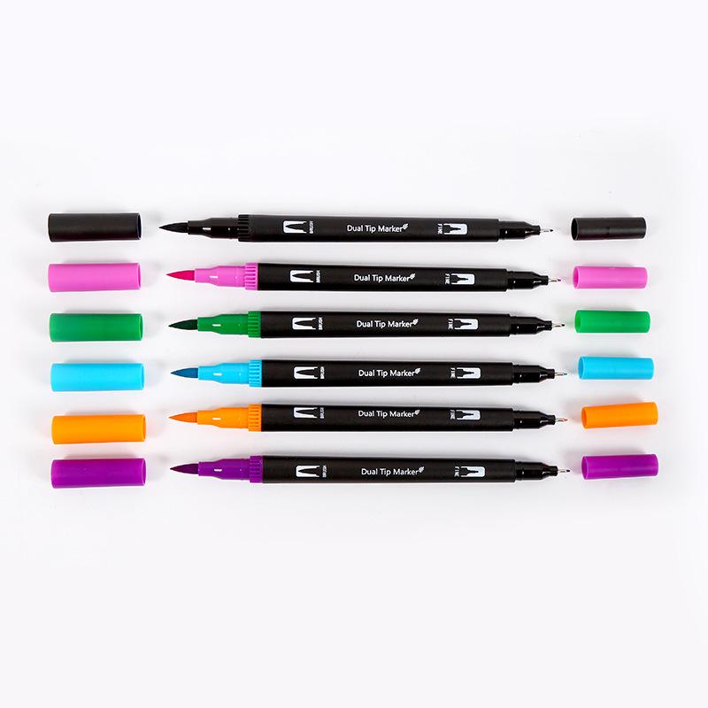 Water-based Double-ended Watercolor Pen Set with Colored Fine Liner and Soft Tip