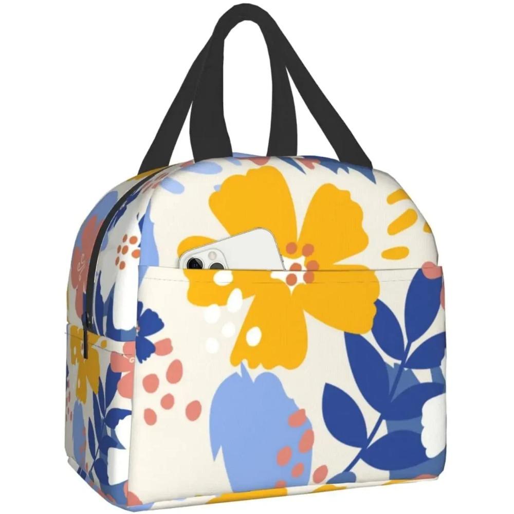 

Ланч-бокс с красочным цветочным рисунком, изолированный ланч-бокс, замораживаемый охладитель, термоводонепроницаемая сумка-тоут для ланча для путешествий, работы, походов, пикника 22x20x13CM розовый
