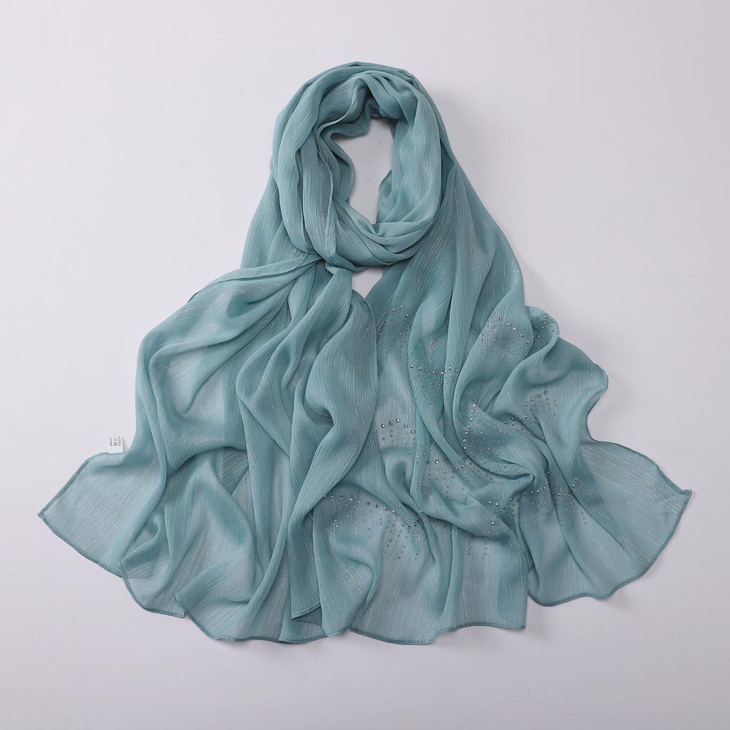 Luxury Rhinestone Chiffon Hijabs Woman Muslim Scarf Shawls Solid Lady Party Shawl Wraps Islamic Turban Female Headscarf Ramadan
