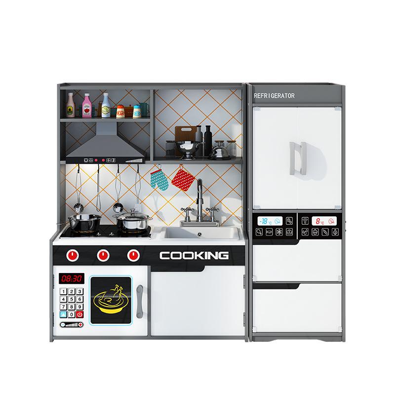 Wooden Simulation Children'S Play House Kitchen Refrigerator Stove Combination Toy Simulation Cooking Set Kitchen Utensils Toy