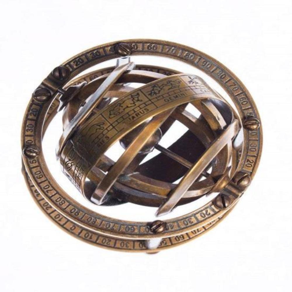 Antike Messing Gravierte Armillarsphäre Astrolabium – 9 cm Nautischer Globus