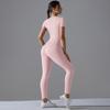 Nessaj Short Sleeveless Women Workout Colthes Solid Colour Fitness Top High Waist Leggings Sportswear