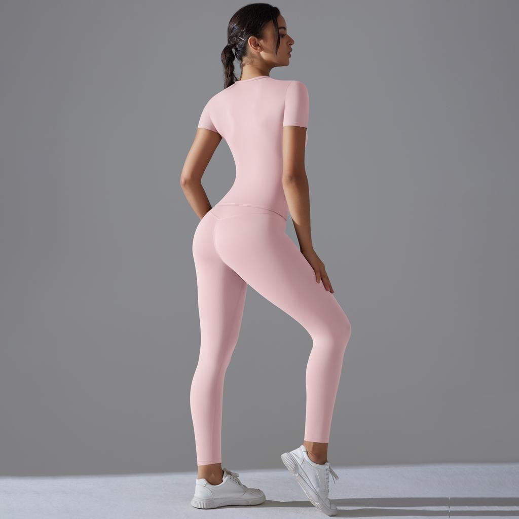 Nessaj Short Sleeveless Women Workout Colthes Solid Colour Fitness Top High Waist Leggings Sportswear