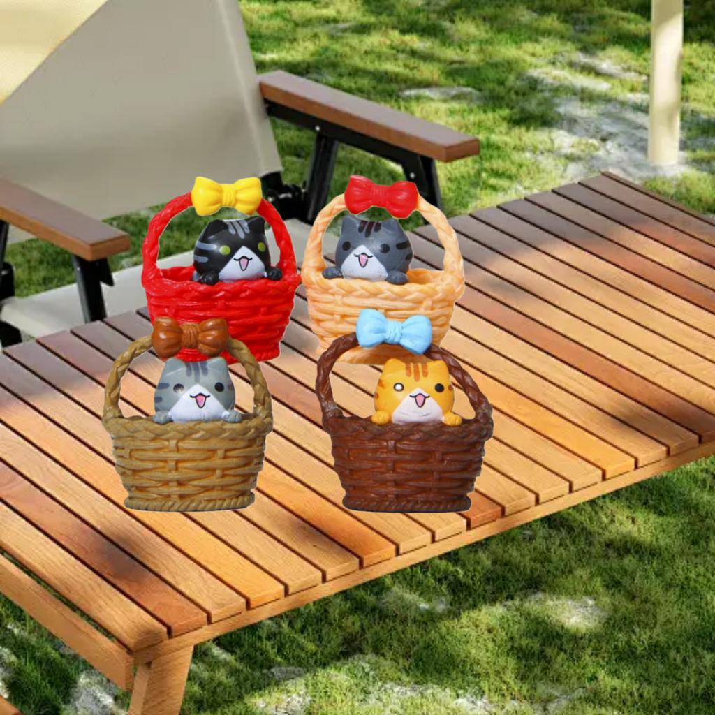 4Pcs Basket Cat DIY Landscaping Micro Bonsai Succulent Resin Ornaments Set for Outdoor Patio Garden Home Holiday Party Decoration
