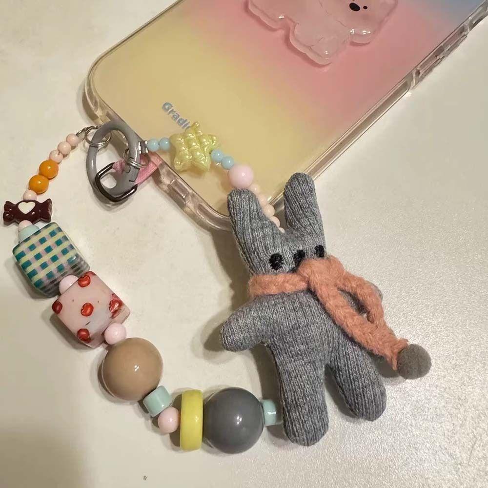 Bag Charm Mobile Phone Lanyard Handmade Beaded Phone Chain Rabbit Phone Strap  Bag Keychains