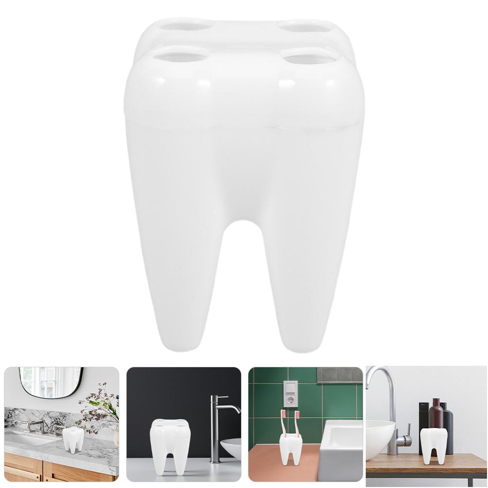 Toothbrush Holder Bathroom Accessories Cartoon Tooth Shape Multihole Storage White Child Friendly Design Breathable