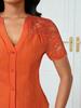 Women's Summer V-neck Embroidered Hollow Short-sleeve Shirt