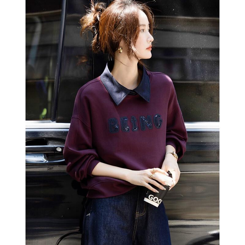 Demana Women's Air Layer Embroidered Polo Collar Sweatshirt