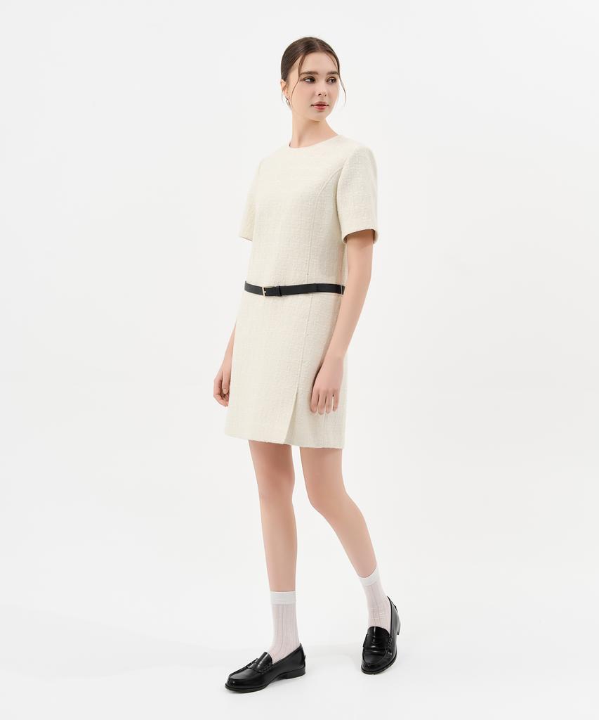 Laneonkyulleoseu Tweed Belted Mini Dress_Ivory