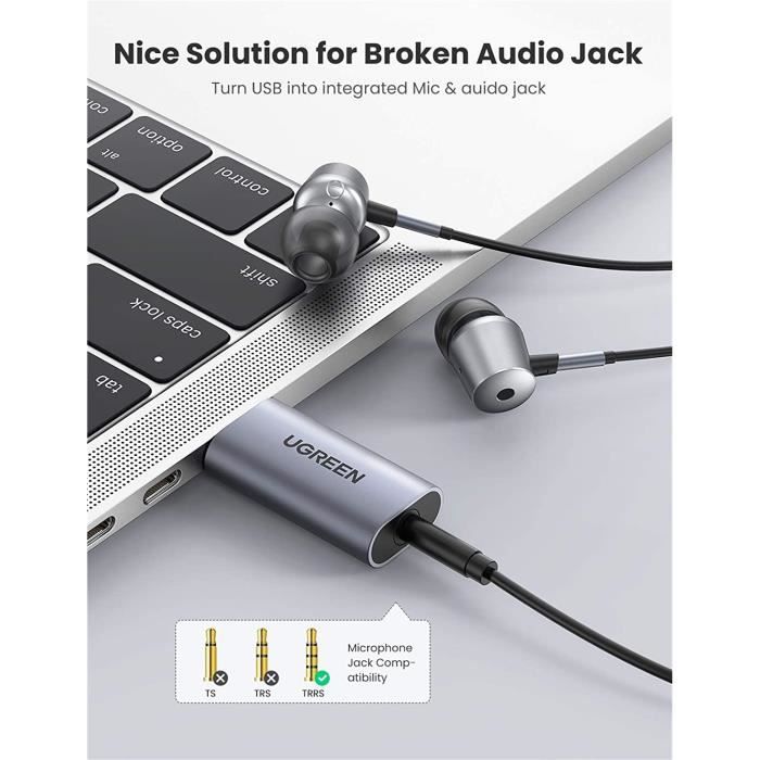 Carte Son Externe - UGREEN - Adaptateur USB Audio - Compatible PS5/PS4 - Réduction du bruit - Son haute-fidélité