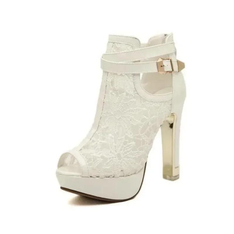 Fashion 2024 New Summer Women Fashion Stiletto Peep Toe Sandals Mesh Pumps Super High Heels Sandals Party Sexy Sandals 11cm 35-42