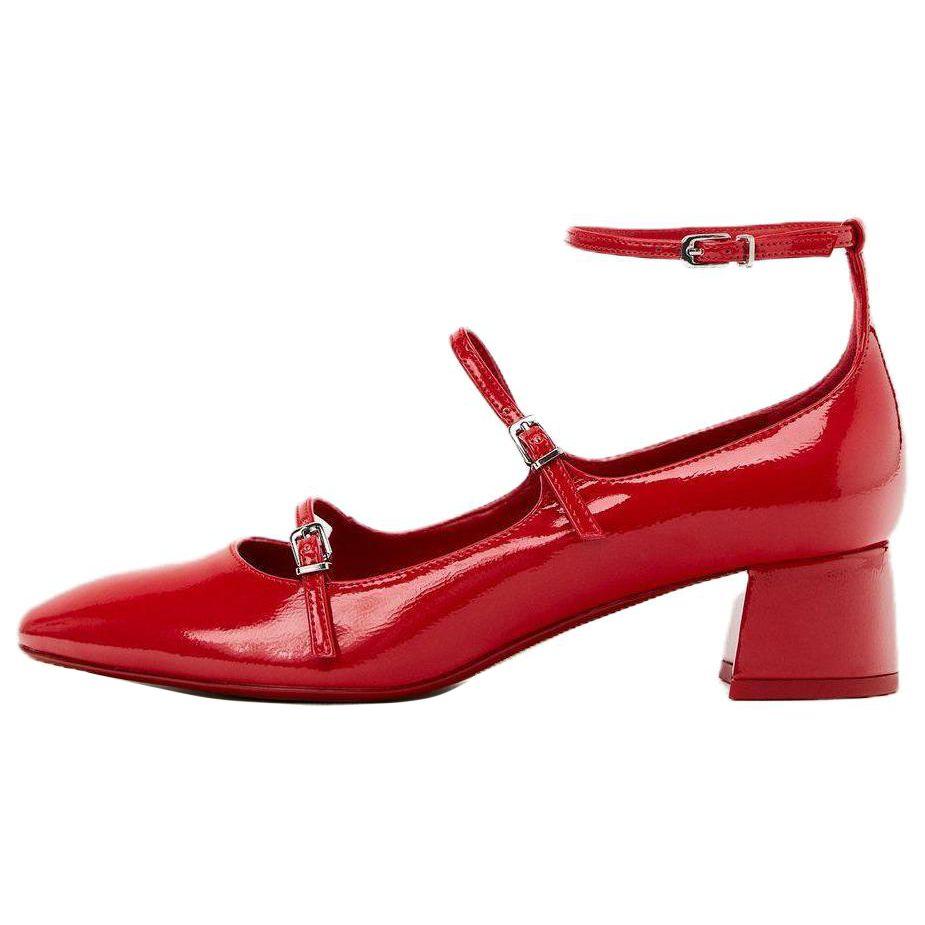 Zara Pu Strap High Heel Chunky Mary Jane Shoes 4Cm Women Shoes Red 12216310600