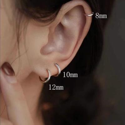 8mm 10mm 12mm Silver Hoop Earrings Women Trendy Fashion Gift