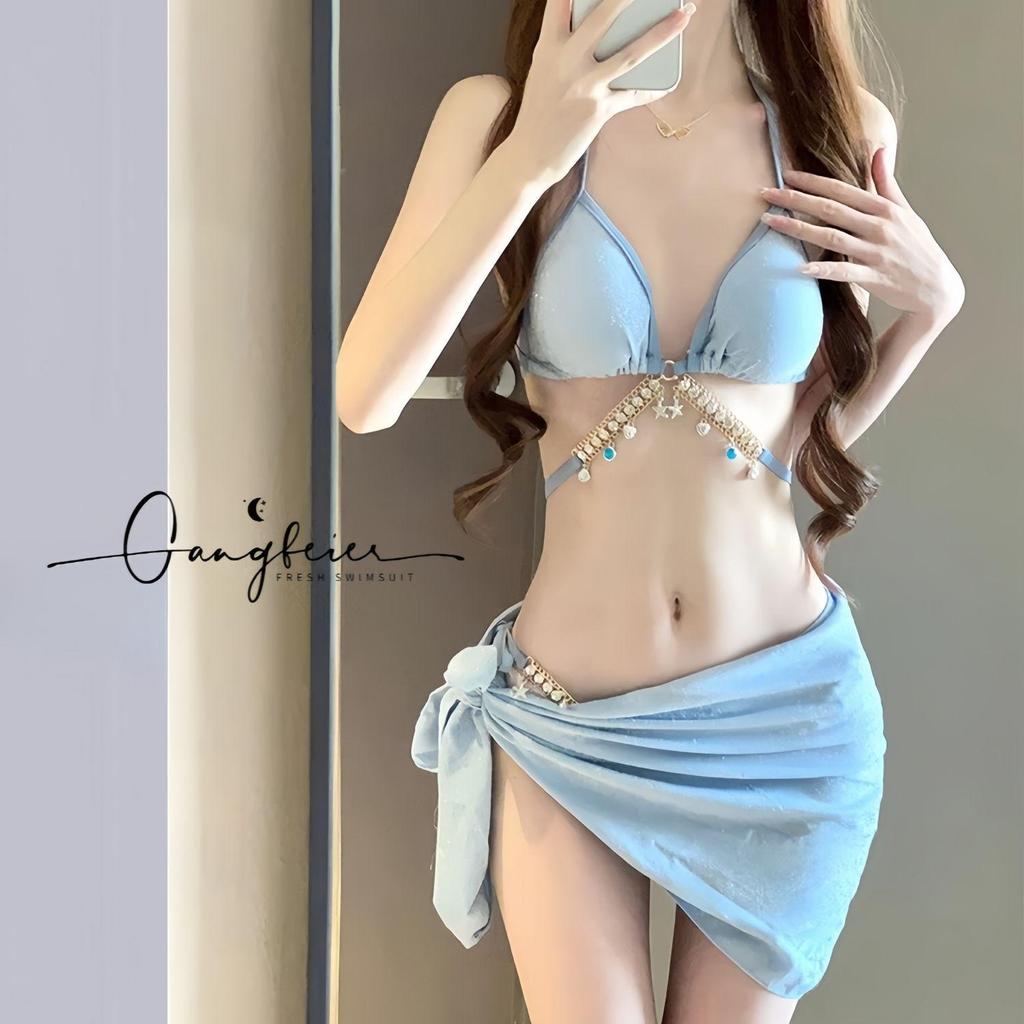 Mermaid Diamond Chain Strappy Triangle Bikini Set – Sexy European American Style for Vacation Swimwear