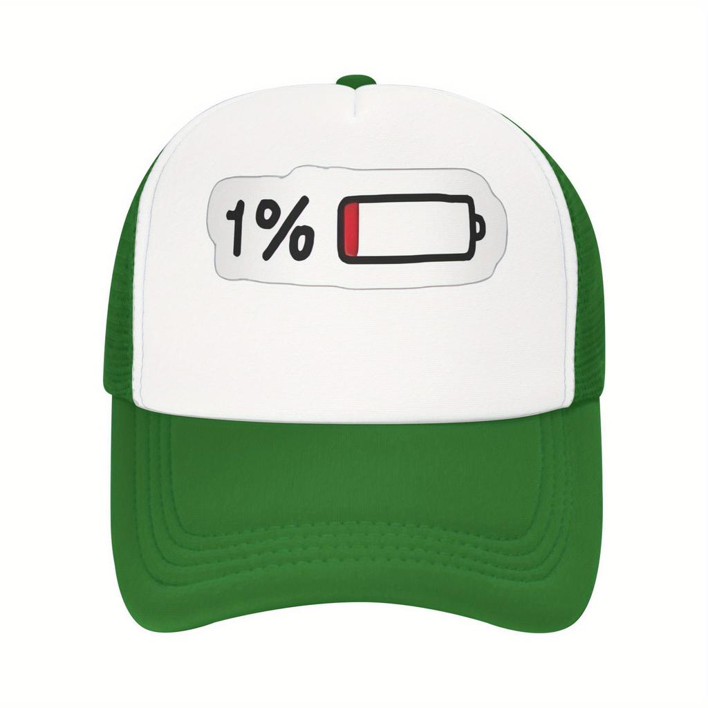 Low Battery 1 Percent Graphic Trucker Hat Breathable Mesh Adjustable Snapback Casual Cap