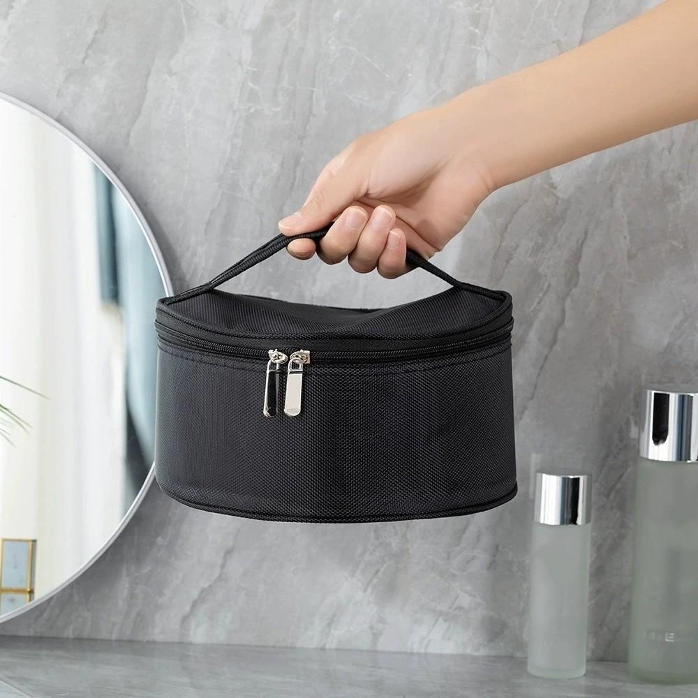 Borsa per Trucco Portatile Portatile Grande Capacità Nera Organizzatore da Viaggio per Articoli da Toeletta Chiusura a Zip Impermeabile Nylon Scatola Porta Cosmetici