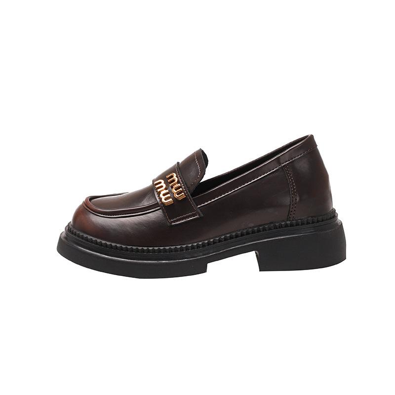 Shoes college style miu lazy person one pedal metal buckle inner height increase small leather shoes 3233
