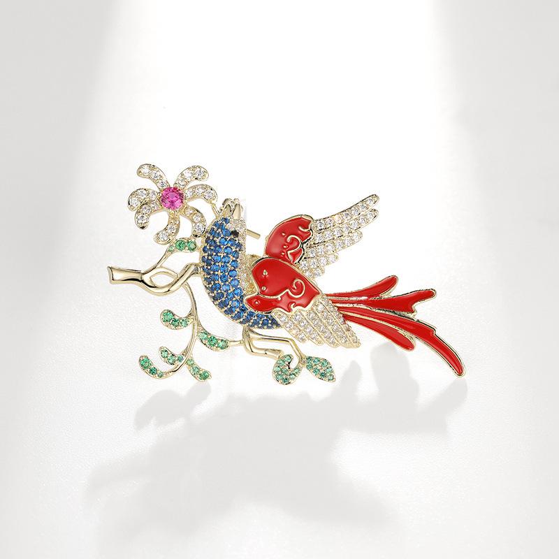 Bo Xin Yun Elegant Chinese Bird  Flower Zircon Brooch Pin