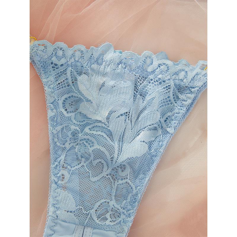 Three-point Sex Underwear Light Blue Open Crotch Milk Sexy Lace Free Perspective Temptation Bra Set