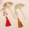 Ancient-Style Hanfu Golden Fan Hairpins with Begonia Flowers - Elegant High-End Chinese Hair Accessories