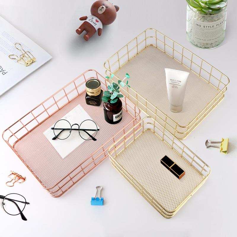 Iron Storage Basket Nordic Jewelry Cosmetics Storage Box Golden Rose Gold Desktop Snack Basket Basket Family Storage Supplies