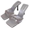 OMG! Summer Beautiful Transparent Word with Rhinestone Cool Slippers Women Wear Silver Sexy High-heeled Sandals Women's Models