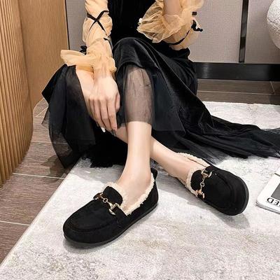 Zapatos Mao Mao para mujer invierno retro suela plana suela blanda un pedal felpa cálidos zapatos de algodón para vestir mocasines zapatos beanie