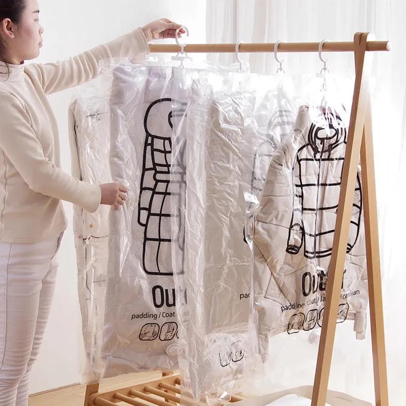 Hanging Vacuum Bags Space Saving Clothes Compression Storage Bag Reusable Empty Pump Bags Clothes Wardrobe Quilt Vacuum Pack