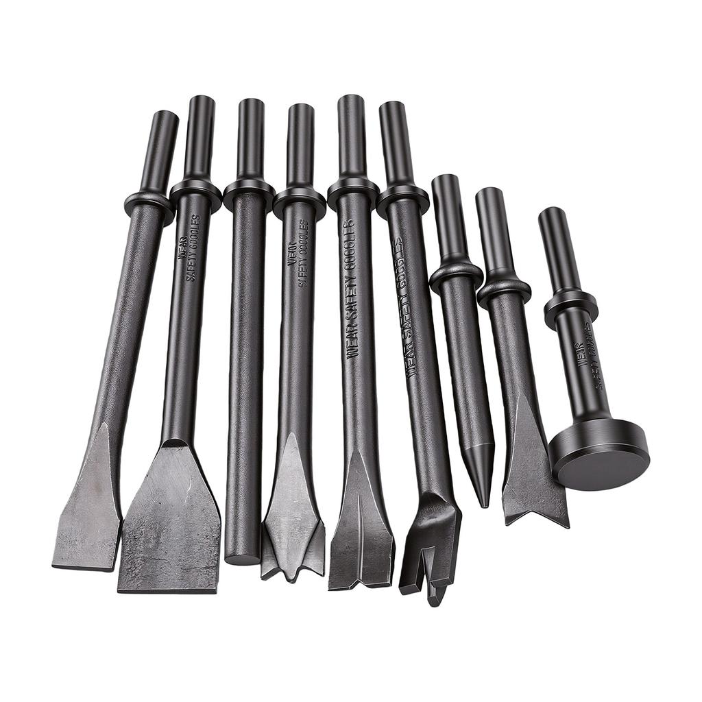 9Pcs Air Hammers Bits Set 0.4 Inch Shank Air Hammers Chisels for Car Repair Rivet Tile Masonry Rust Removal Concrete