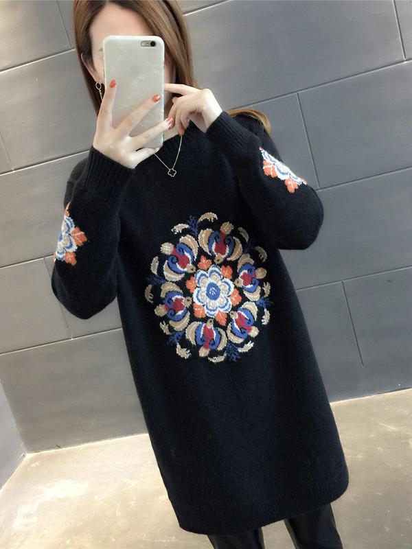 Women's 2024 Autumn/Winter Loose Knit Sweater - Thick, Trendy, Medium-Long Design