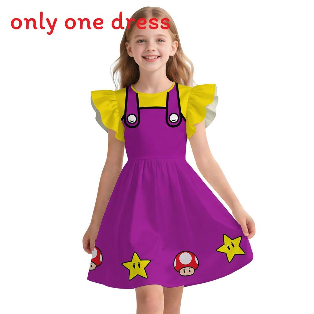 Carino Pigiamino da Bambina Super Mario con Manica Svasata Stile Principessa per Età da 3 a 8 Anni