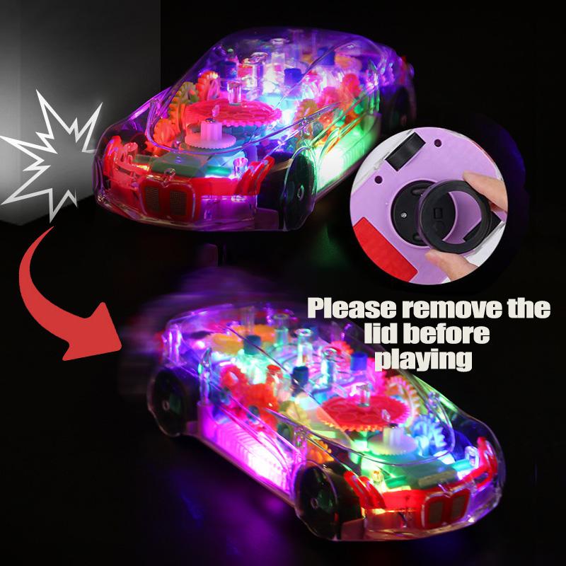 Kid Transparent Electric Car Sensory Racing Car Toy Colorful Moving Gears with Music Light Baby Crawling Toy Educational Gift