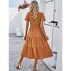 Women's Spring and Summer Temperament Solid Color Short-sleeved Hollowed Out Dresses