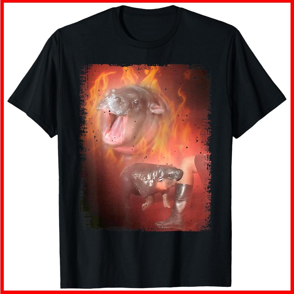 Moo Deng Bouncy Pig in Thai Fire Picture The Cute Baby Hippo Black T-Shirt Unisex T-Shirt S