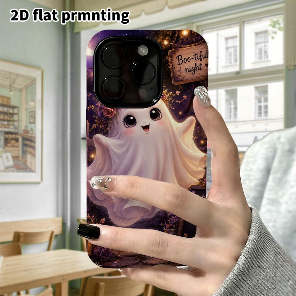 Phone Case: 2D Flat Design Suitable for iPhone 18, 17, 16, 15, 14, 13 Pro Film Protective Case, Couple Style, Cute Ghost, Christmas and Halloween Gift
