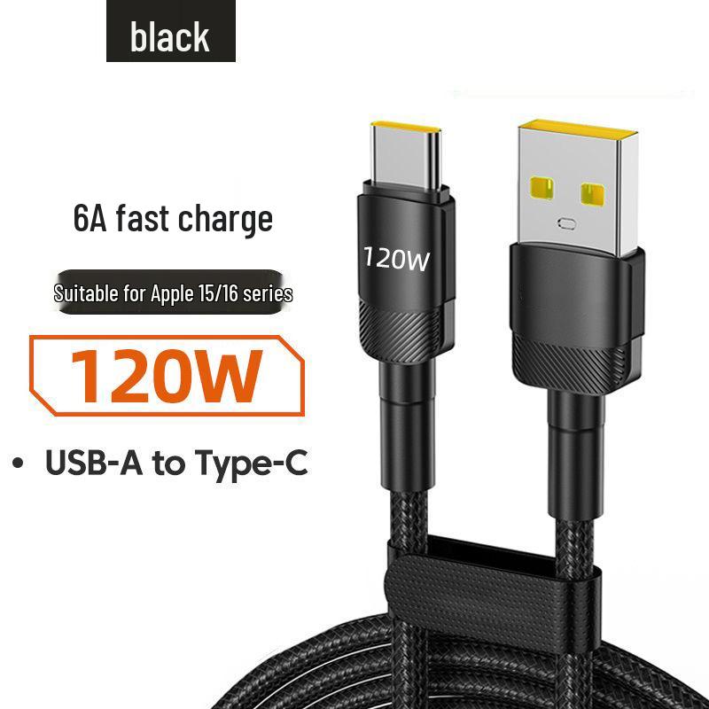 120W High-Speed Type-C Charging Cable 6A for Apple 15/16, Huawei, Vivo, Oppo