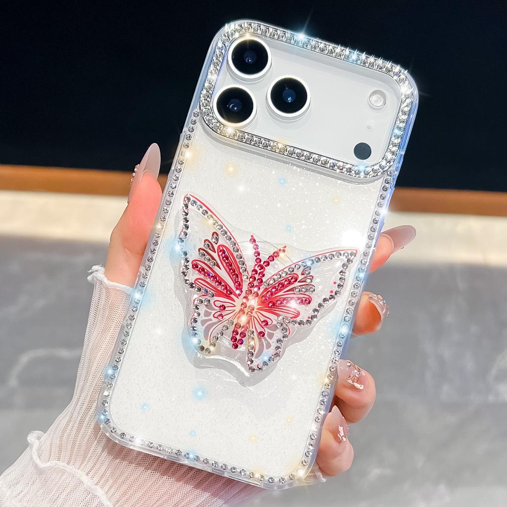 Flash Diamond for Apple 17Air Phone Case Flash Powder for IPhone 16E Straight Mirror Stand 15promax