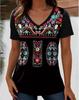Harajuku Wind Ladies V-neck T-shirt Summer Outdoor Casual Short Sleeve Tops Retro Street Flower Print OverSize Women's Clothing