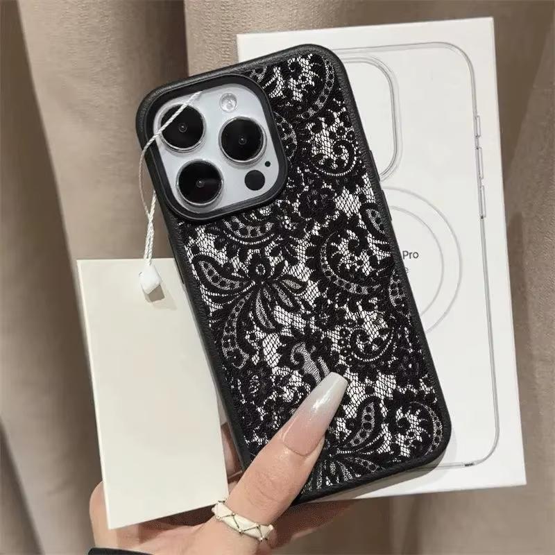 Black Lace Pattern Personalized Mobile Phone Case For IPhone 17 17Air 16 Pro Max 15 14 Plus 13 12 11 Soft Cover Case Funda