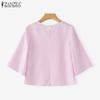 ZANZEA Women Casual Round Neck Solid Color Loose 3/4 Sleeve Blouse