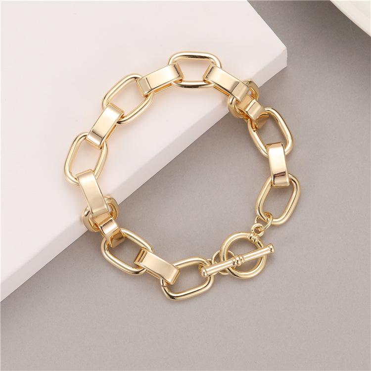 

Медный браслет-цепочка с покрытием из 14-каратного золота с OT-застежкой - Модный хип-хоп аксессуар Total Length 17.5cm