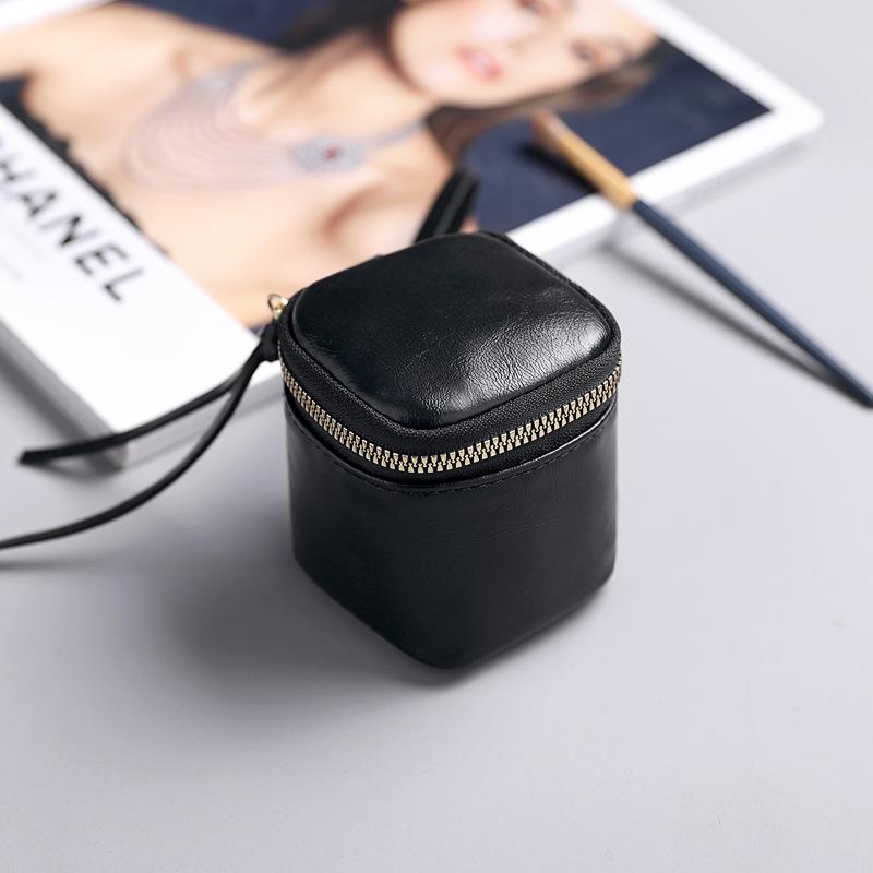 

Oil Wax Leather PU Leather Handheld Key Bag Ins Retro Style Niche Lipstick Cultural Relics Storage Coin Purse чёрный