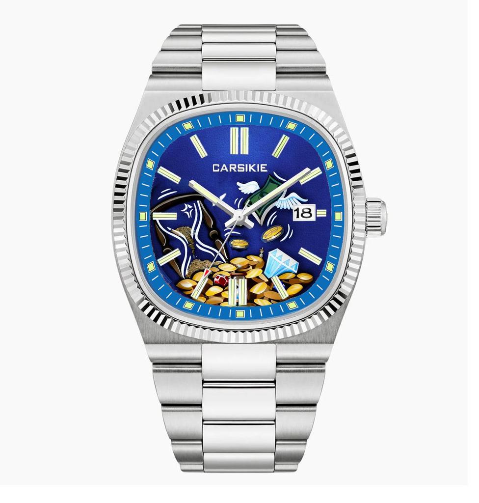 Carsikie2025 Szafirowa Kwadratowa Tarcza Męski Sportowy Kreskówkowy Zegarek Kwarcowy