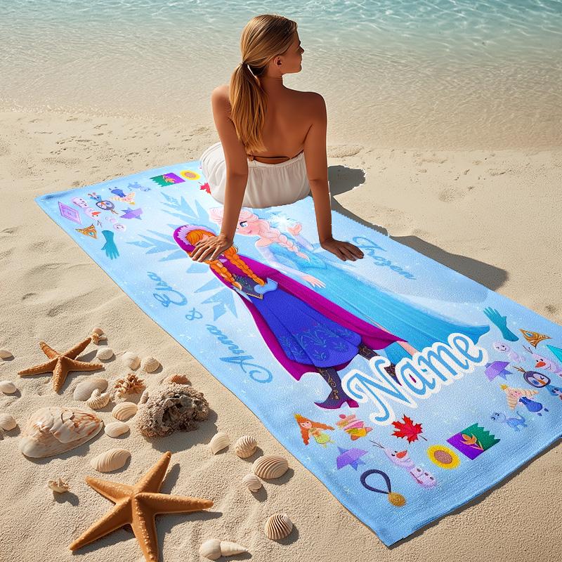 Custom Name Frozen Fantasy Stylish Digital Printing Beach Towel Quick‑Drying Absorbent Blanket for Beach Pool Gym Travel