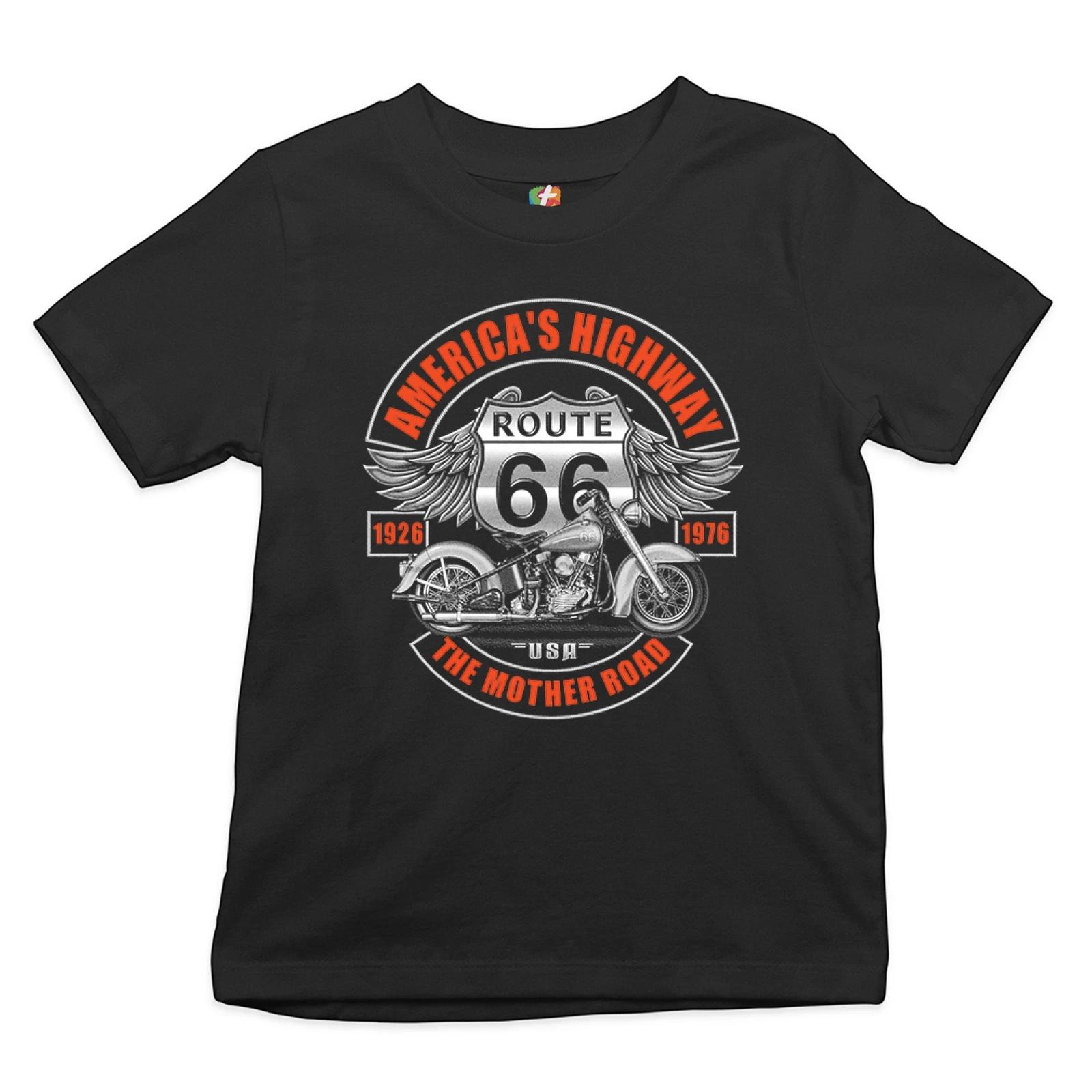 America s Highway The Mother Road Youth kids boys T-Shirt Route 66 Biker Motorcycle Kids 140