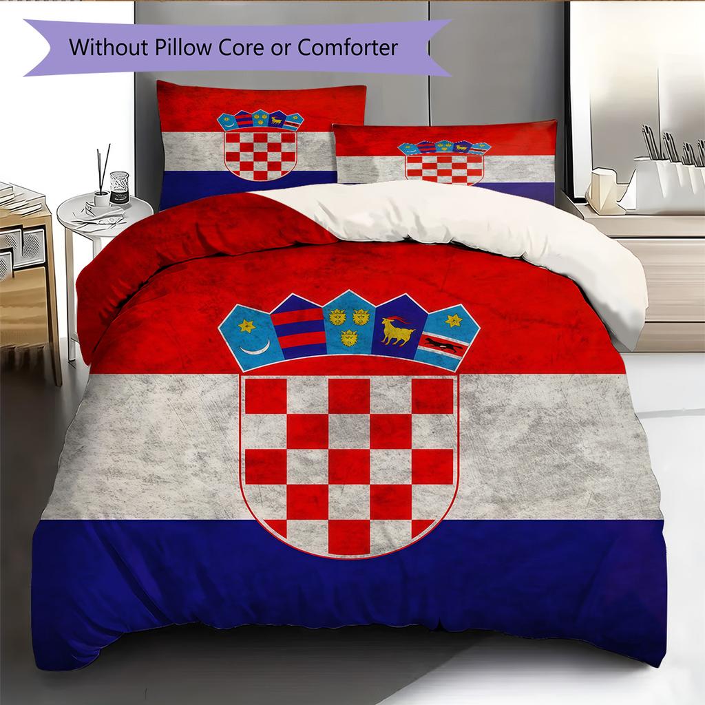Hrvatski Nogometni Savez Pattern Bedding Quilt Set Home Decoration Gift (1 * Duvet Cover + 2 * Pillowcase Without Core)