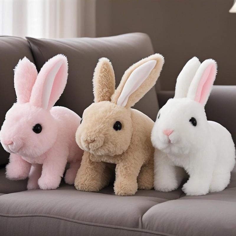 Cute Electric Rabbit Interactive Plush Toys Bunny With Carrot Walking Wiggle Ears Wag Tail Stuffed Peluche Doll Birthday Gifts