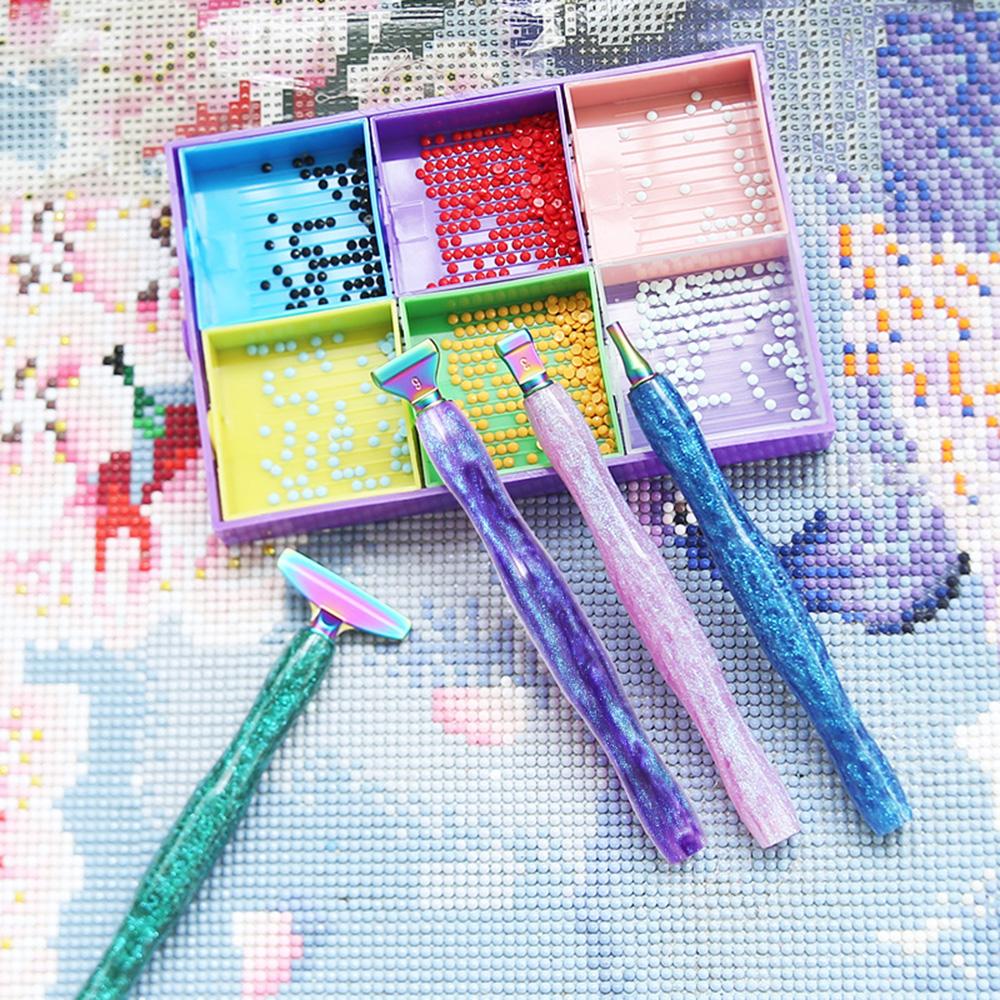 Caneta de Pintura com Diamantes de Resina 5D Fio Cabeças de Caneta de Metal de Reposição Canetas de Broca de Ponta Com Argila Adesiva Artesanato de Arte DIY Pintura com Diamantes